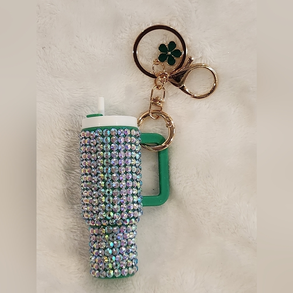 Green Rhinestone Tumbler Keychain Bag Charm - Picture 3 of 6
